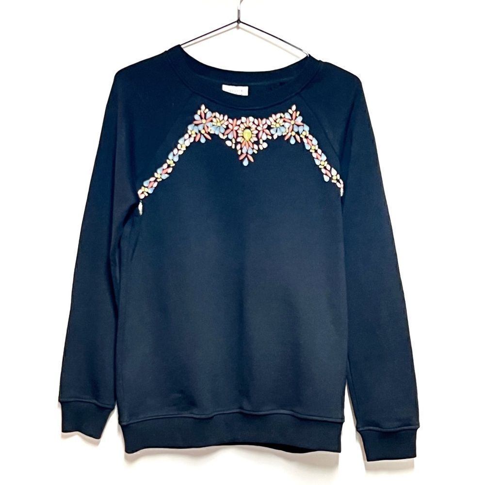 Anthropologie Hemant & Nandita Black Rhinestone Embellished Sweatshirt Sz XS